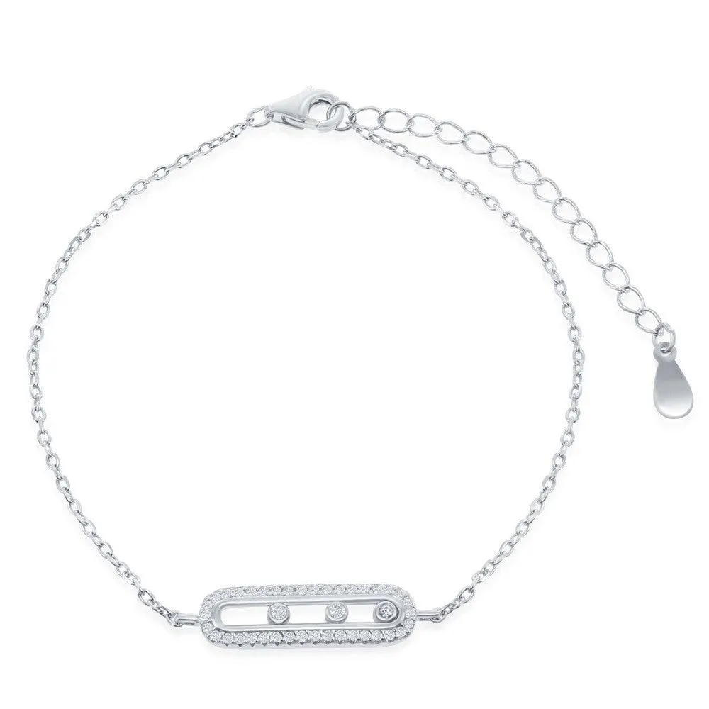 Classic Jewelry Sterling Silver Rectangle with Sliding Bezel-Set CZ Bracelet, 6"