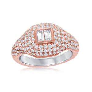 Classic Jewelry Sterling Silver RG Micro Pave Center Baguette Ring, Size 8