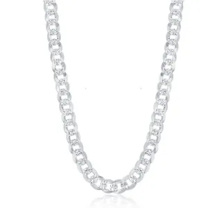 Classic Jewelry Sterling Silver Rhodium Plated 7.3mm Flat Cuban Chain, 24"