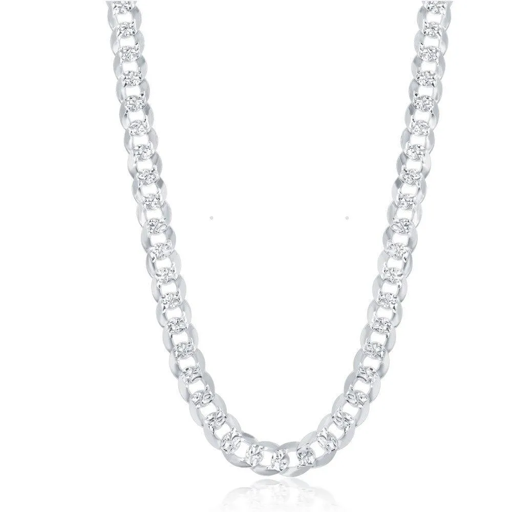 Classic Jewelry Sterling Silver Rhodium Plated 7.3mm Flat Cuban Chain, 24"