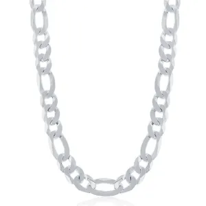 Classic Jewelry Sterling Silver Rhodium Plated 8.6mm Figaro Chain, 8