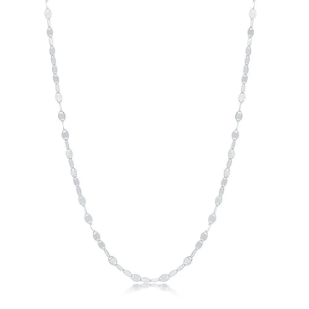 Classic Jewelry Sterling Silver Rhodium Plated Flat Mirror Oval Chain, 20"