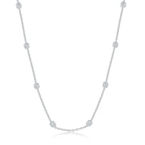 Classic Jewelry Sterling Silver Rhodium Plated Grid Square Beaded Chain, 20"