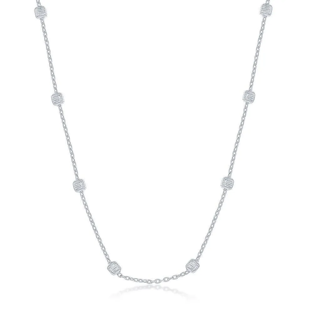 Classic Jewelry Sterling Silver Rhodium Plated Grid Square Beaded Chain, 20"