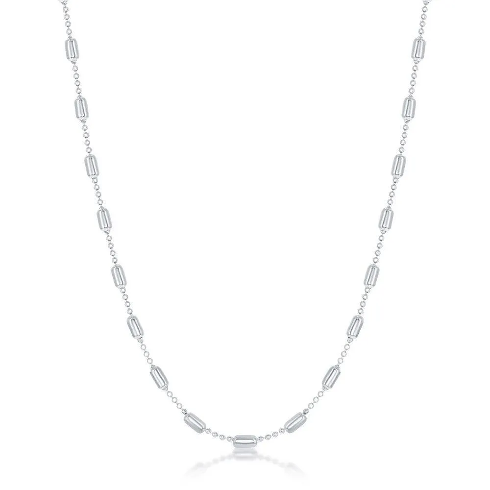 Classic Jewelry Sterling Silver Rhodium Plated Long Bead Chain, 18"