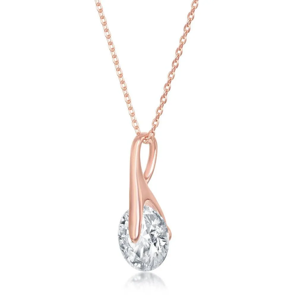 Classic Jewelry Sterling Silver Rose Gold Plated Spinning Round CZ Necklace