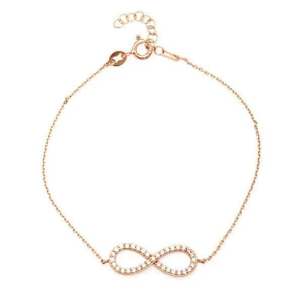 Classic Jewelry Sterling Silver Rose GP CZ Infinity Bracelet, 7"