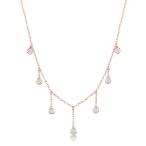 Classic Jewelry Sterling Silver Rose GP Dangling Bezel-Set CZ's Necklace