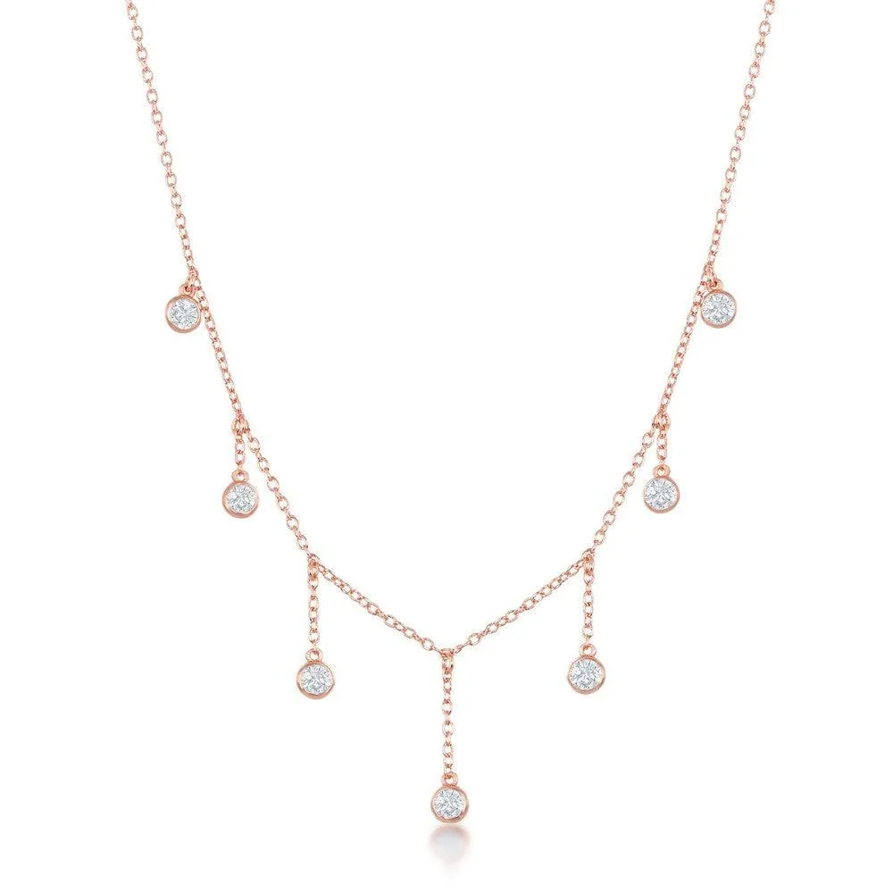 Classic Jewelry Sterling Silver Rose GP Dangling Bezel-Set CZ's Necklace