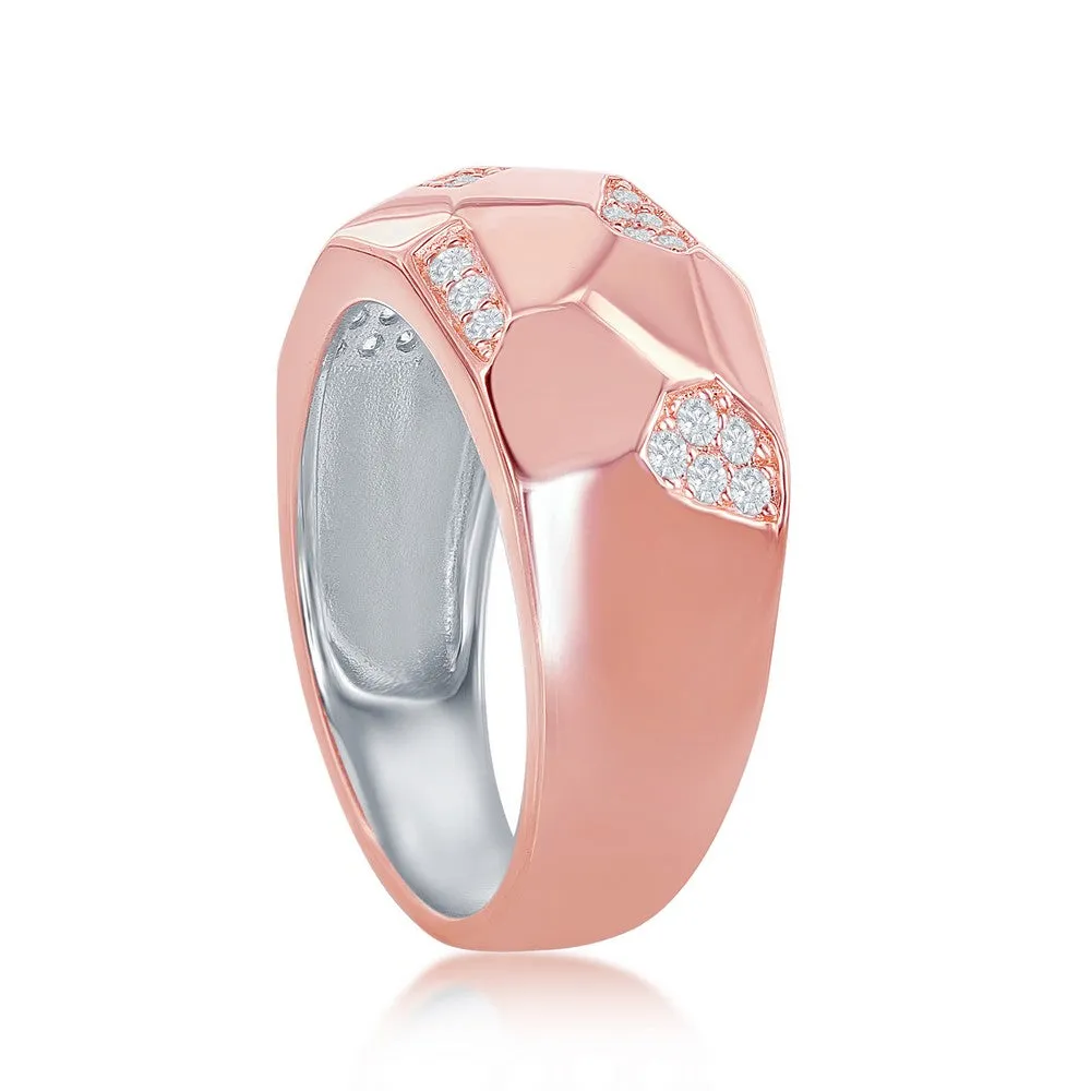 Classic Jewelry Sterling Silver Rose GP Design Micro Pave Ring - W-2048