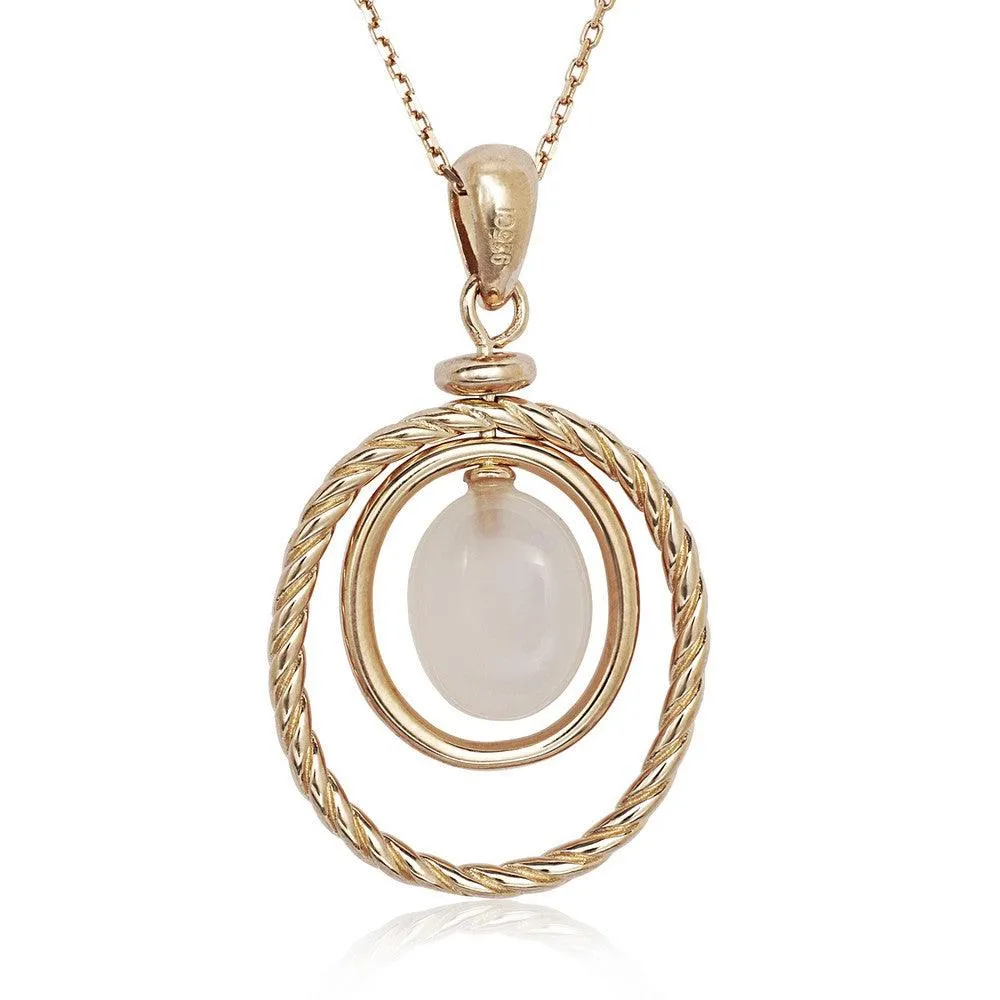 Classic Jewelry Sterling Silver Rose GP Double Oval Rose Quartz Necklace