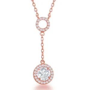 Classic Jewelry Sterling Silver Rose GP Open CZ Circle with Dropdown Necklace