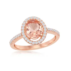 Classic Jewelry Sterling Silver Rose GP Oval Morganite CZ Ring - W-2078