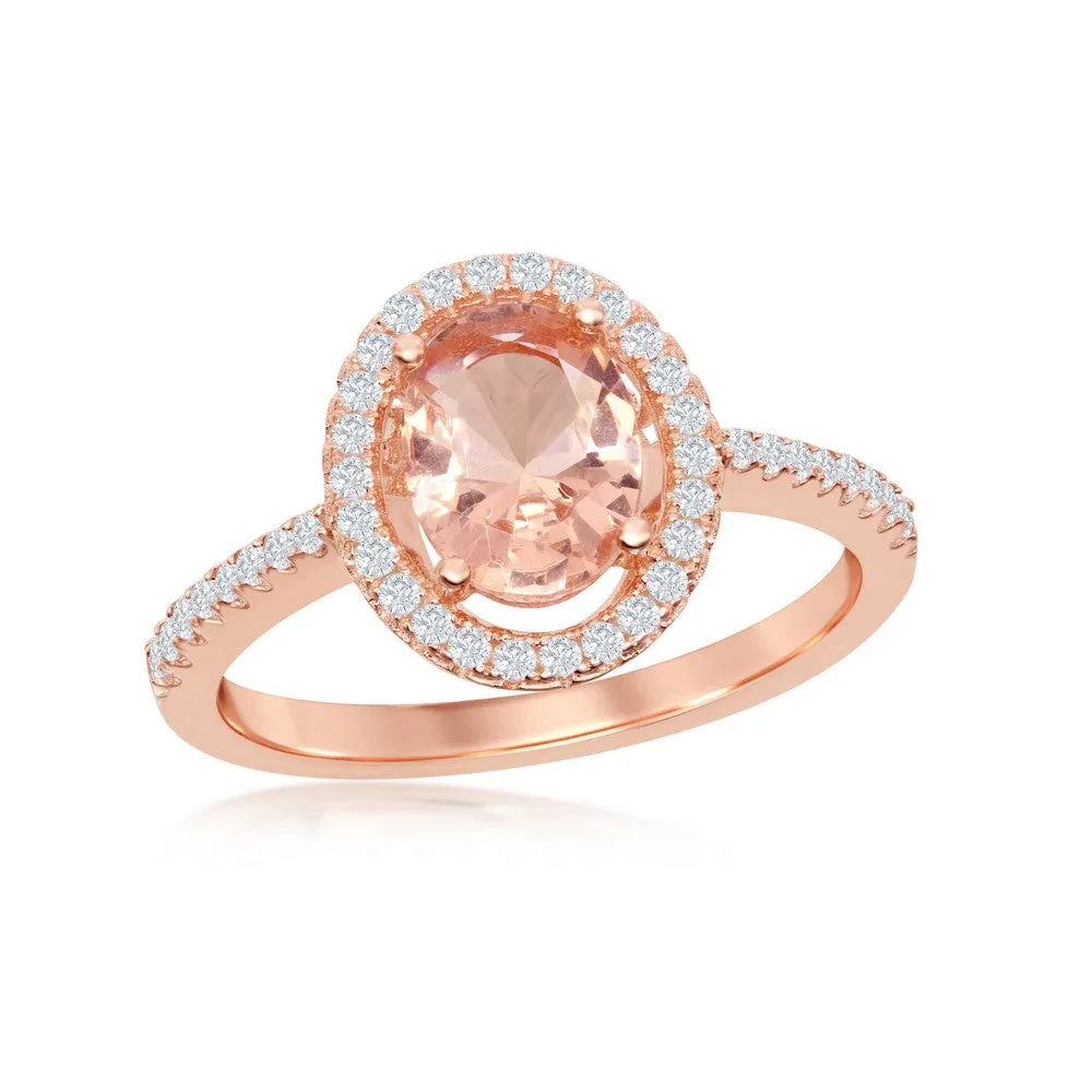 Classic Jewelry Sterling Silver Rose GP Oval Morganite CZ Ring - W-2078