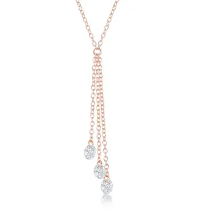 Classic Jewelry Sterling Silver Rose GP Three Single Hanging CZ's Necklace