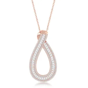 Classic Jewelry Sterling Silver Rose GP White Baguette CZ Pear Shaped Necklace