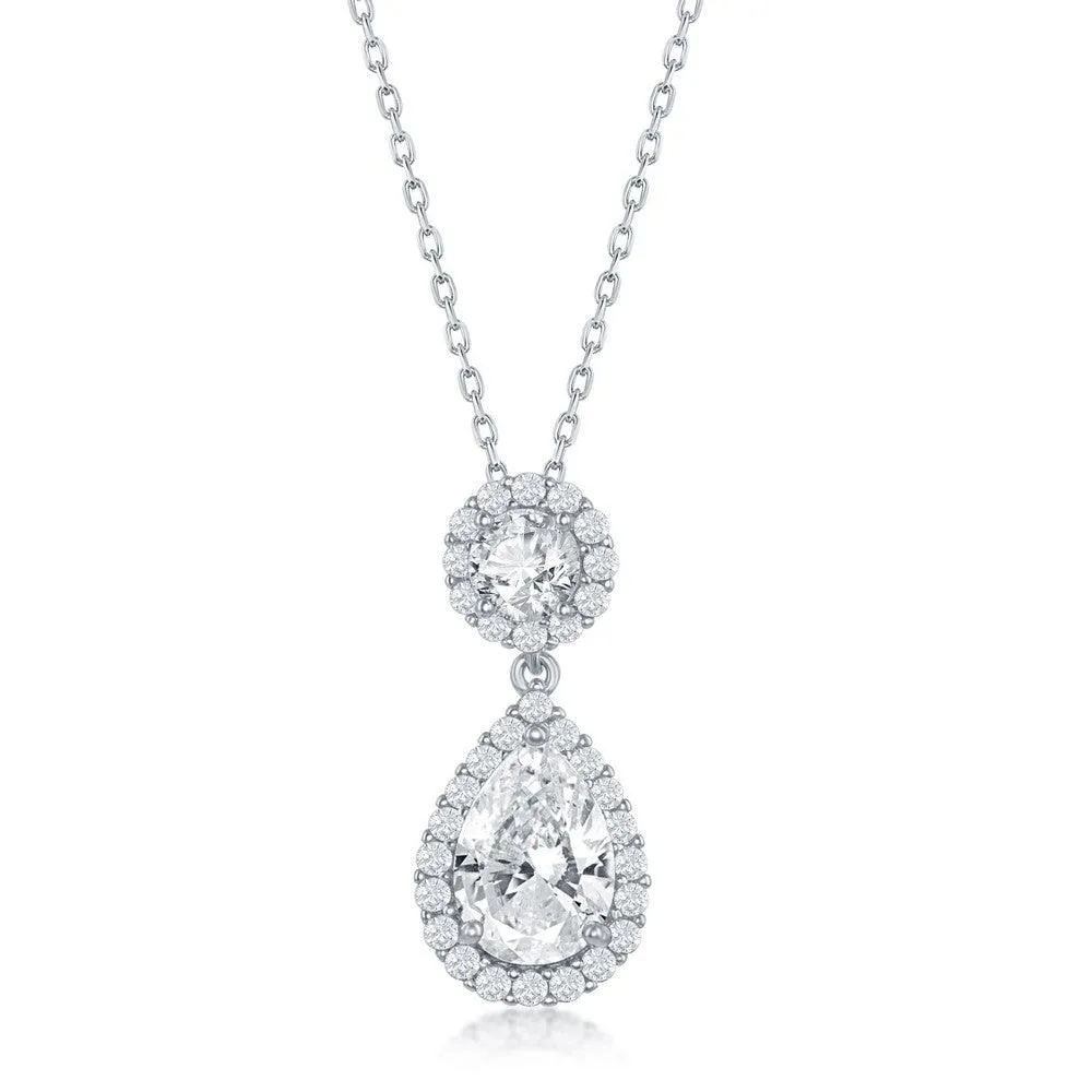 Classic Jewelry Sterling Silver Round and Pear Shaped Cubic Zirconia Necklace