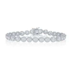 Classic Jewelry Sterling Silver Round Halo CZ Linked Bracelet, 7.5"