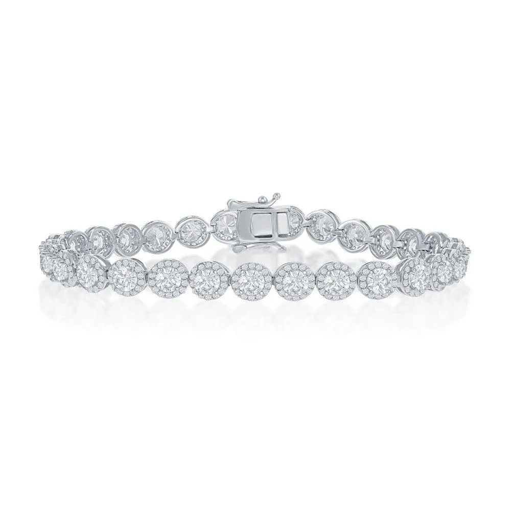 Classic Jewelry Sterling Silver Round Halo CZ Linked Bracelet, 7.5"