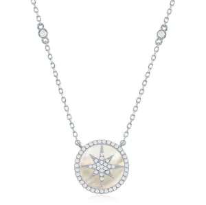 Classic Jewelry Sterling Silver Round MOP with Center Micro Pave Star Necklace