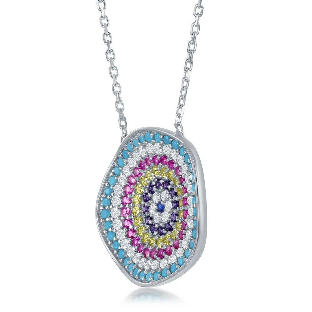 Classic Jewelry Sterling Silver Round Multicolor Cubic Zirconia Necklace