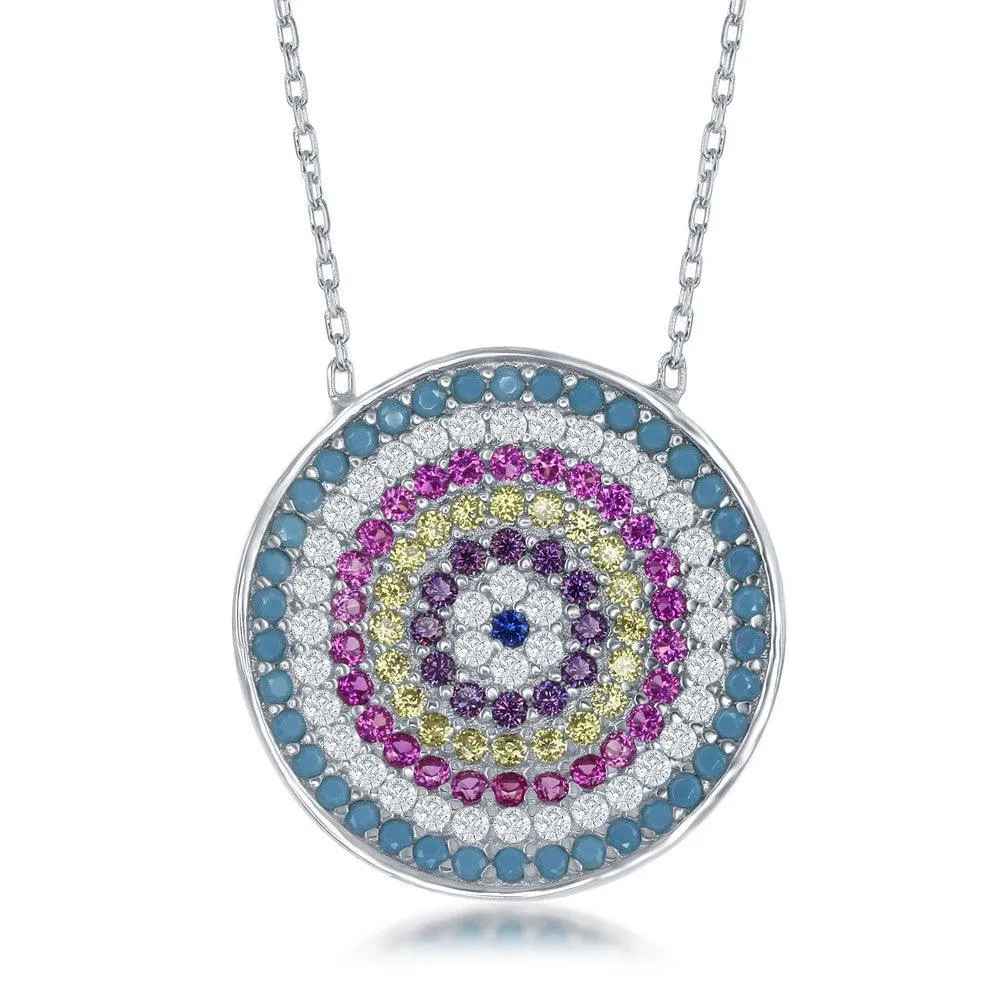 Classic Jewelry Sterling Silver Round Multicolor Cubic Zirconia Necklace