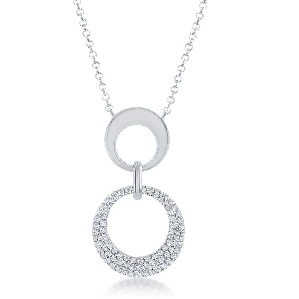 Classic Jewelry Sterling Silver Shiny and Micro Pave Open Circle Necklace