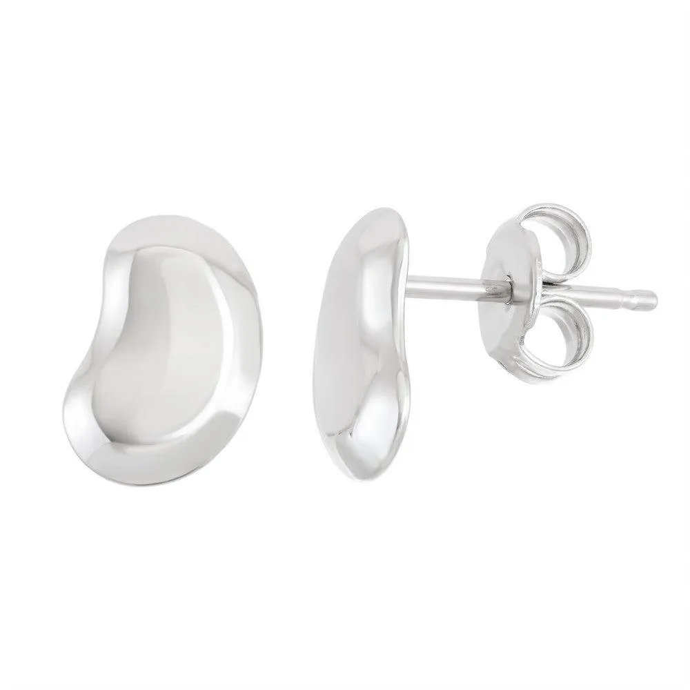 Classic Jewelry Sterling Silver Shiny Bean Stud Earrings