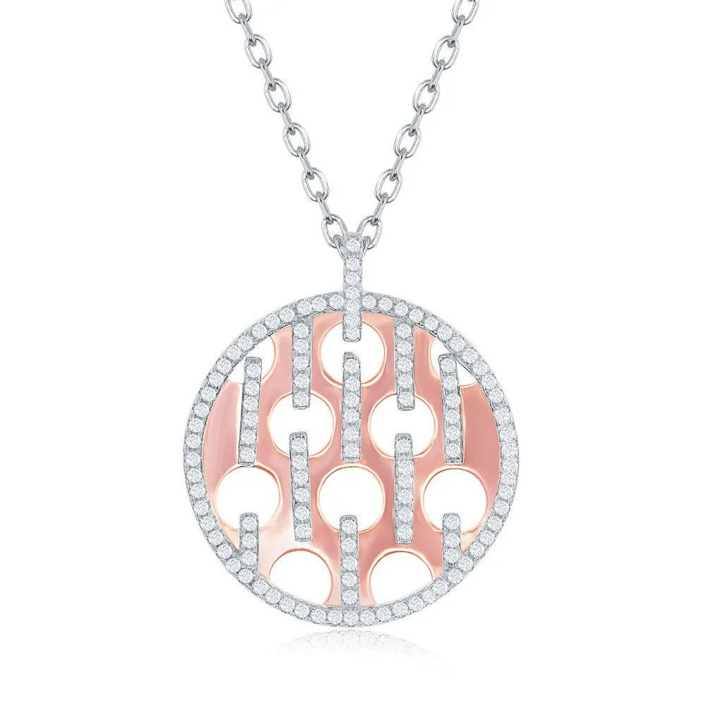 Classic Jewelry Sterling Silver Shiny Disc with Circle and CZ Bars Necklace