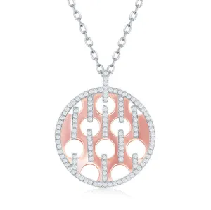 Classic Jewelry Sterling Silver Shiny Disc with Circle and CZ Bars Necklace