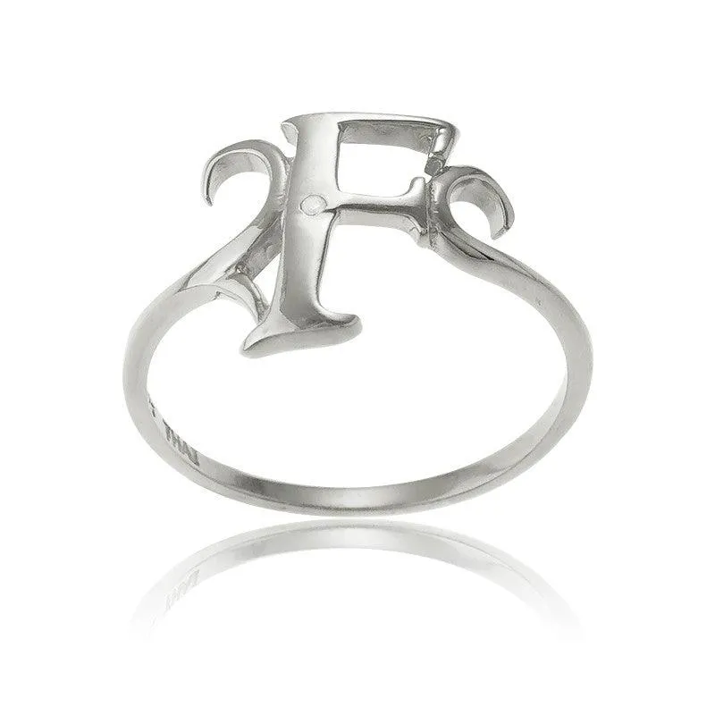 Classic Jewelry Sterling Silver Single CZ "F" Ring, Size 8