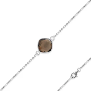 Classic Jewelry Sterling Silver Single Smokey Topaz Gemstone Bracelet, 7"
