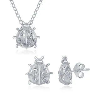 Classic Jewelry Sterling Silver Small Lady Bug Necklace and Earrings Set