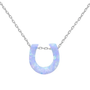 Classic Jewelry Sterling Silver Small White Opal Horseshoe Necklace
