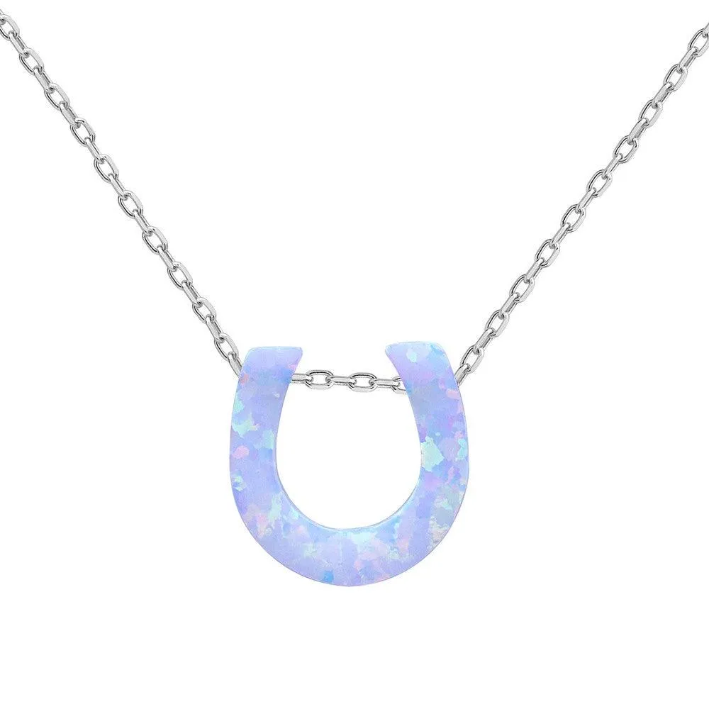 Classic Jewelry Sterling Silver Small White Opal Horseshoe Necklace