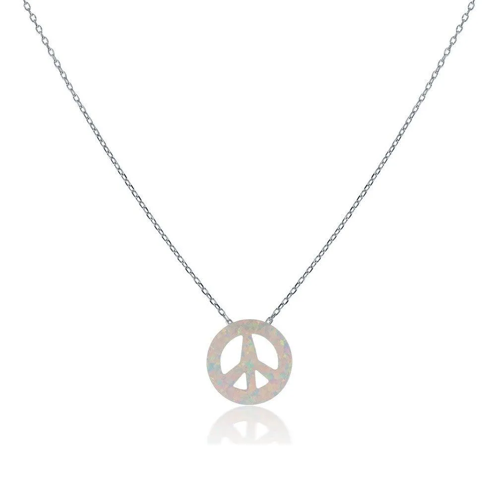 Classic Jewelry Sterling Silver Small White Opal Peace Necklace