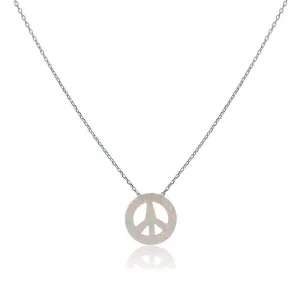 Classic Jewelry Sterling Silver Small White Opal Peace Necklace