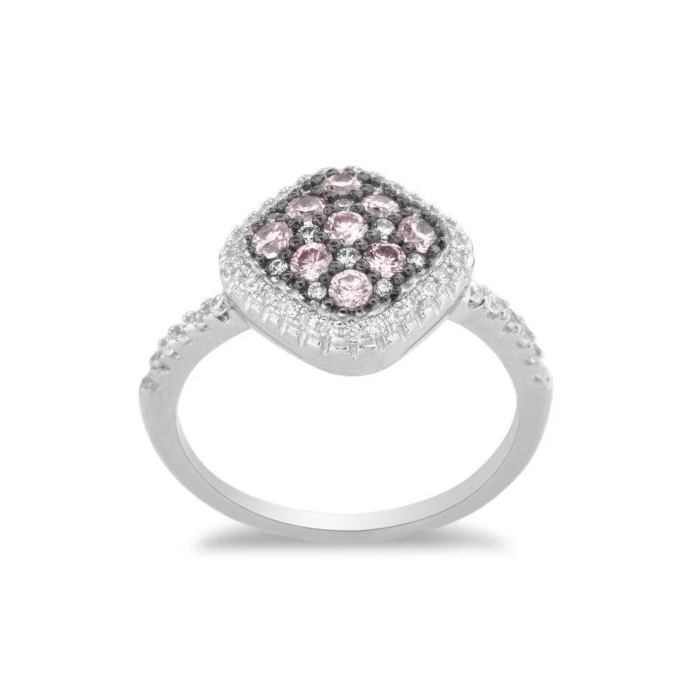 Classic Jewelry Sterling Silver Square Pink CZ Micro Pave Ring, Size 8