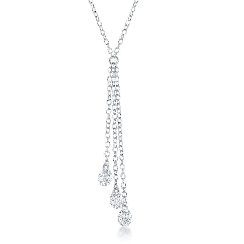 Classic Jewelry Sterling Silver Three Single Hanging Cubic Zirconia's Necklace