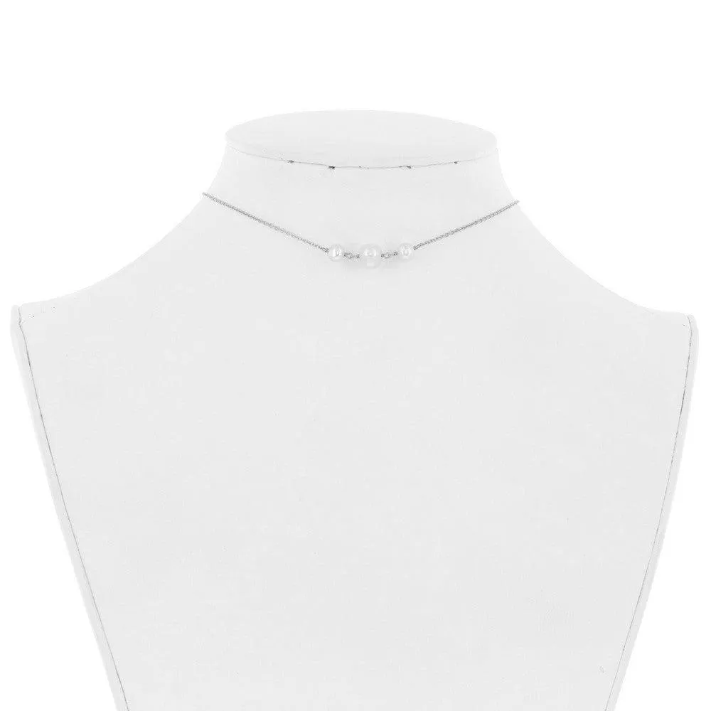 Classic Jewelry Sterling Silver Three Station Freshwater Pearls Choker Necklace