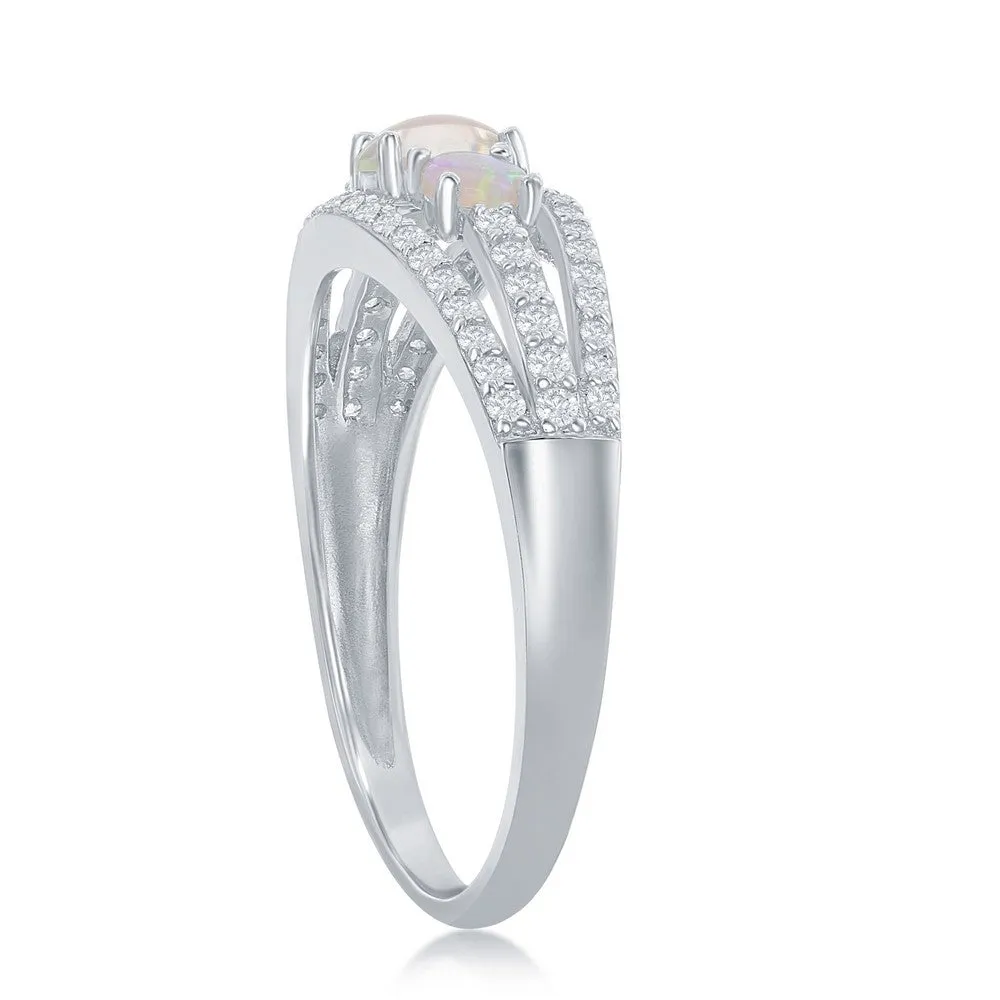 Classic Jewelry Sterling Silver Three-Stone White Opal CZ Band Ring - W-2108