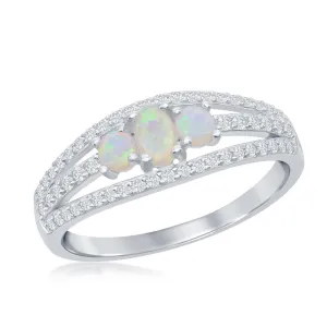 Classic Jewelry Sterling Silver Three-Stone White Opal CZ Band Ring - W-2108