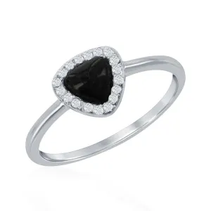 Classic Jewelry Sterling Silver Triangle Onyx with CZ Border Ring, Size 8