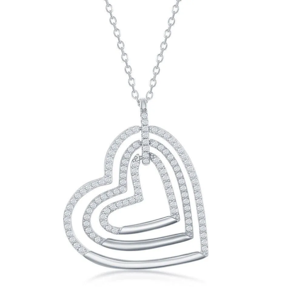 Classic Jewelry Sterling Silver Triple Open Cubic Zirconia Heart Necklace