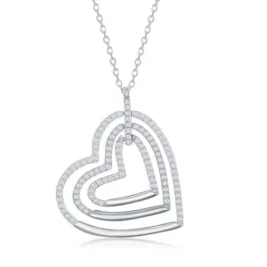 Classic Jewelry Sterling Silver Triple Open Cubic Zirconia Heart Necklace
