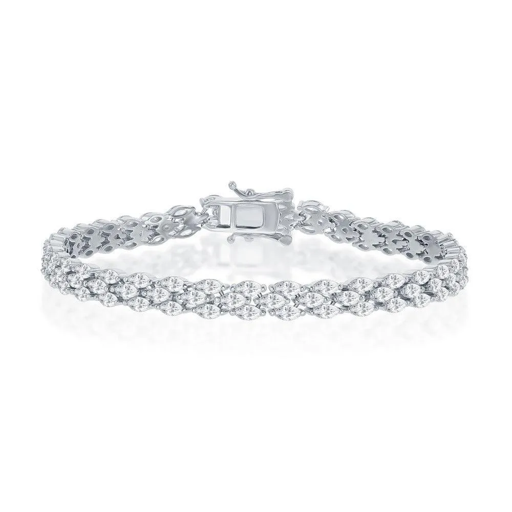 Classic Jewelry Sterling Silver Triple Row Marquise-Shaped CZ Bracelet, 7.5"
