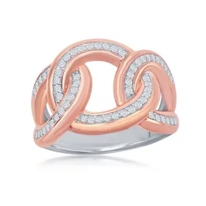 Classic Jewelry Sterling Silver TT Large Interlocking Curb Link CZ Ring - W-2052