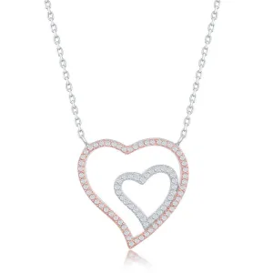 Classic Jewelry Sterling Silver Two-Tone Double Heart Necklace