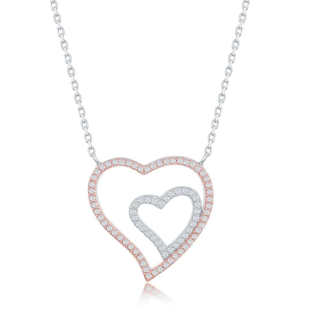 Classic Jewelry Sterling Silver Two-Tone Double Heart Necklace