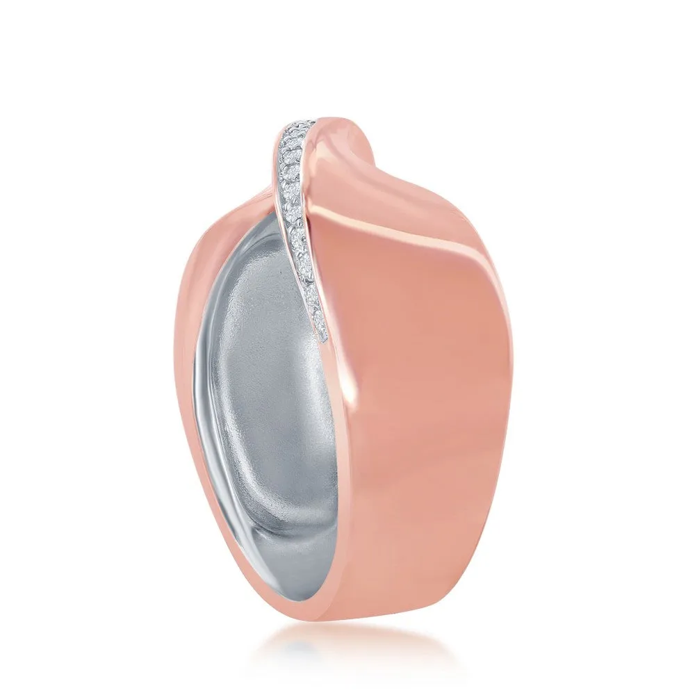 Classic Jewelry Sterling Silver Two-Tone Rose GP CZ Lining "X" Ring - W-2049